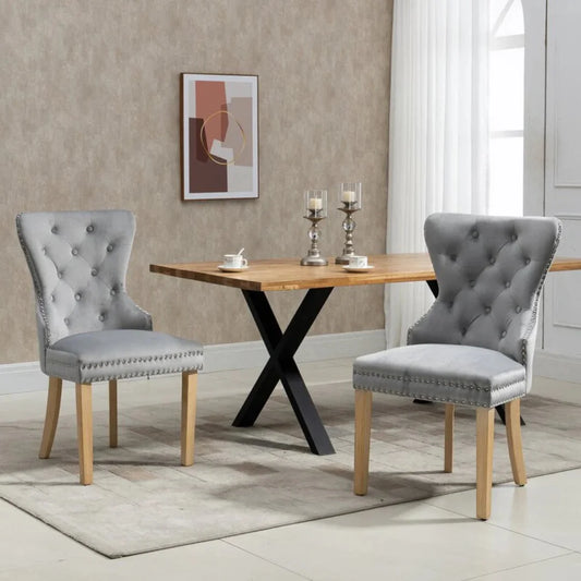 Wallick Tufted Velvet Dining Chairs with Nailhead Trim (Set of 2)