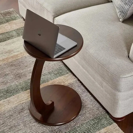 Walnut Round C-Shaped End Table for Sofa, Coffee, and Laptop Use