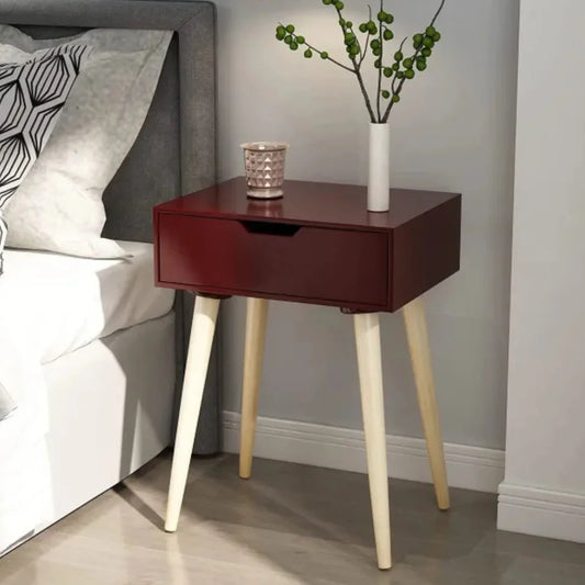 Modern Brown and Black Nightstand with Drawer and Solid Wood Legs