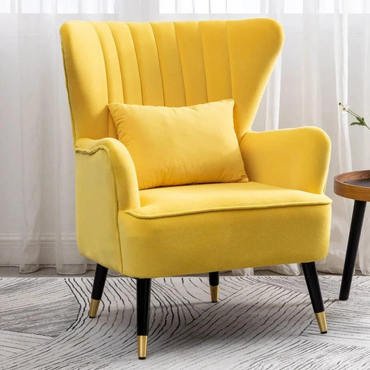 Azriela Velvet Wingback Accent Chair with Gold-Capped Legs