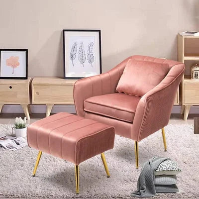 Greggs Velvet Accent Chair with Ottoman