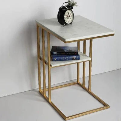 Creative White Marble & Gold Metal Side Table