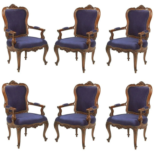 Handcrafted Sheesham Wood Royal Armchairs with Blue Cushioned Seating