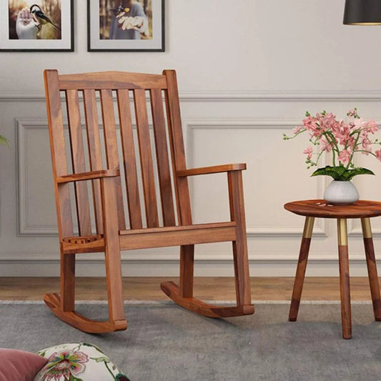 Nobel Honey-Finish Rocking Chair with High Back and Armrests