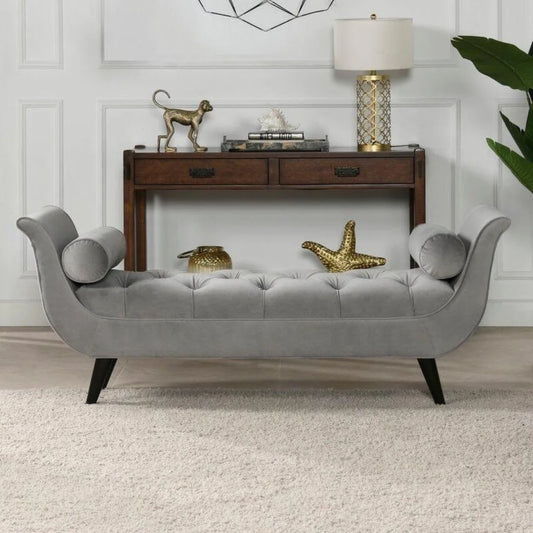 Modern Cordelia Upholstered Tufted Bench with Flared Arms