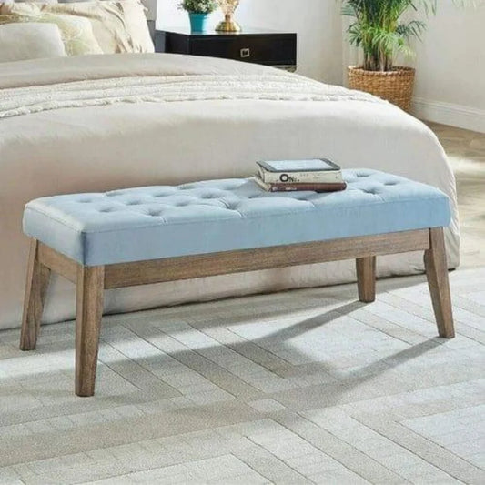 Seaglass Velvet Upholstered Tufted Bench with Solid Wood Legs