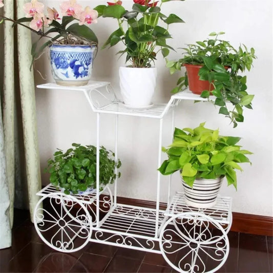 6-Tier Wrought Iron Cart Planter Stand for Indoor & Outdoor Use