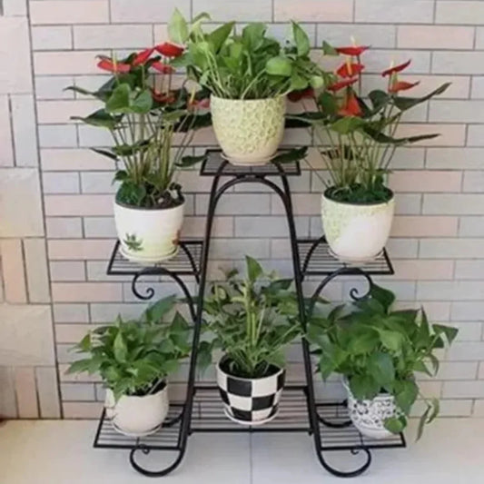 Black 6-Tier Plant Stand for Indoor and Outdoor Use | Flower Pot Holder