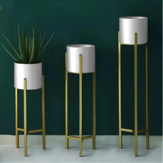 3-Piece Modern Metal Planter Set with Foldable Stands for Indoor Plants