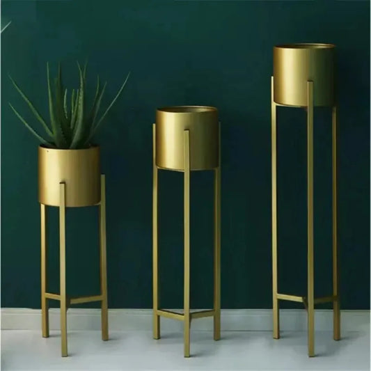 3-Piece Golden Metal Plant Stand Set for Indoor Plants