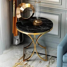 Tulip Black Marble Side Table with Gold Metal Base