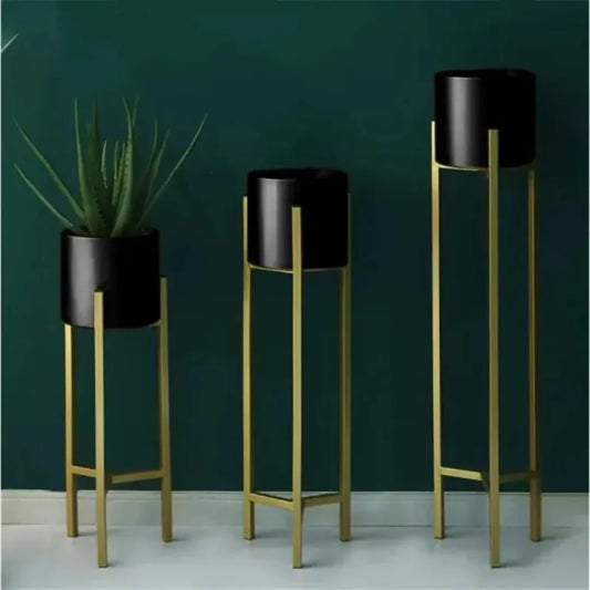 3-Piece Black Metal Plant Stand Set | Modern Minimalist Indoor Planters