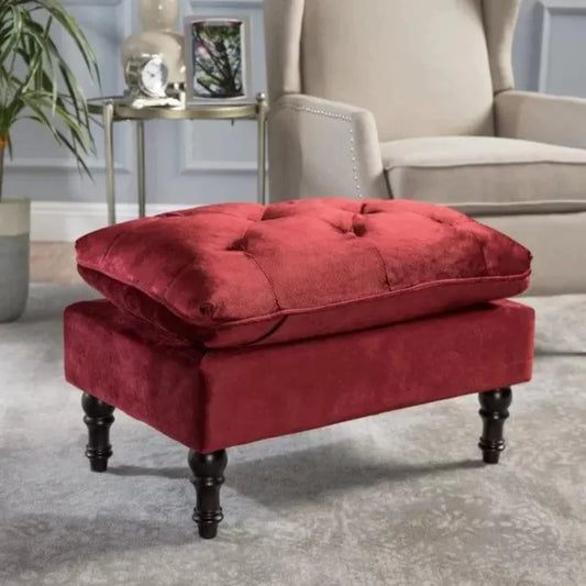 Victorian-Inspired Velvet Tufted Ottoman with Pillowtop Cushion
