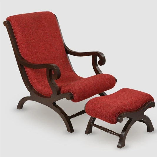 Elegant Red Cushioned Rocking Chair with Matching Footrest