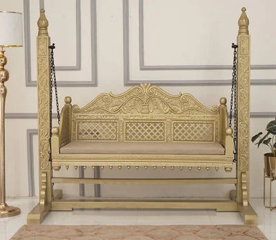 Crate Gold Finish Swing Chair with Intricate Carvings