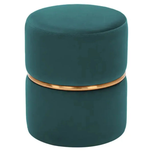 Atrovirens Velvet Ottoman with Golden Accent and Protective Feet