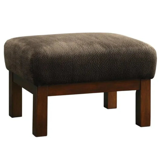 Brown Wooden Frame Stool with Plush Cotton Cushion for Home