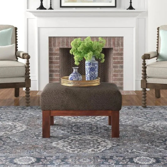 Brown Wooden Frame Stool with Plush Cotton Cushion for Home