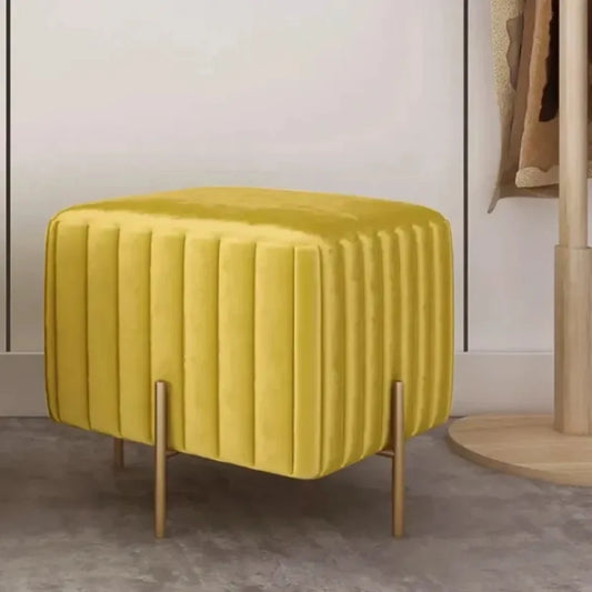 Yellow Velvet Upholstered Square Ottoman Footrest for Modern Homes