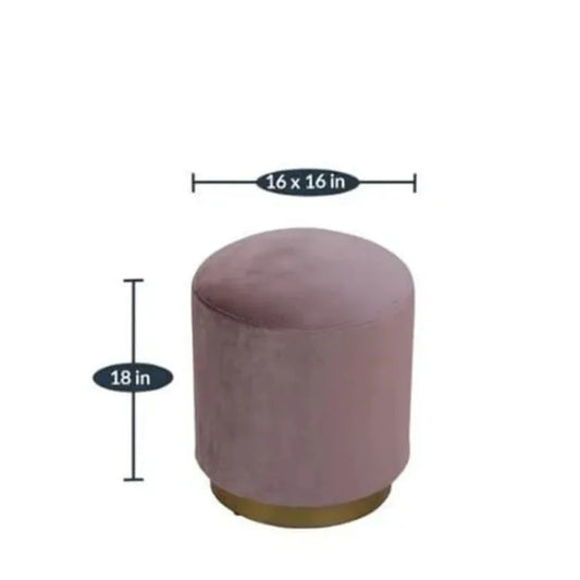 Pink Velvet Upholstered Round Ottoman with Gold Base (16" x 18")