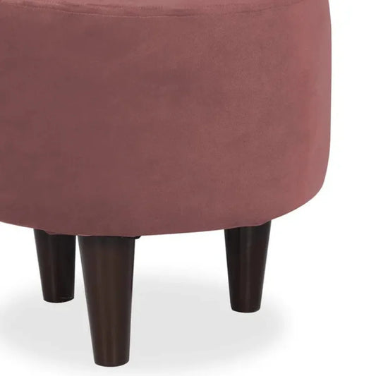 Pink Upholstered Round Stool with Wooden Legs