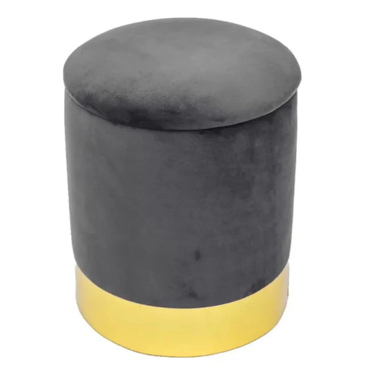 Black Velvet Round Storage Ottoman with Gold Base