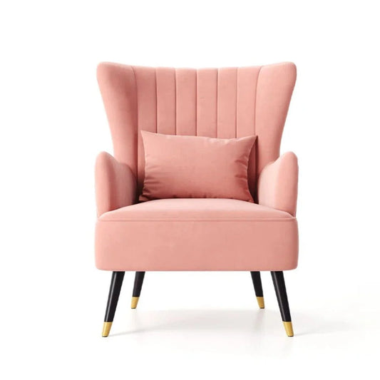 Azriela Velvet Wingback Lounge Chair with Gold-Capped Legs