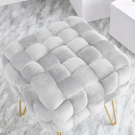 Flemin Wide Velvet Tufted Square Cocktail Ottoman with Gold Legs
