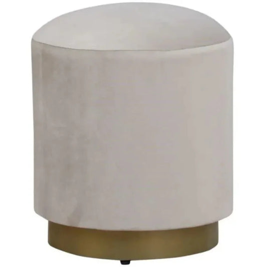 White Velvet Round Ottoman with Gold Base
