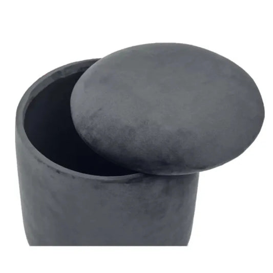 Grey Velvet Round Storage Ottoman with Gold Base