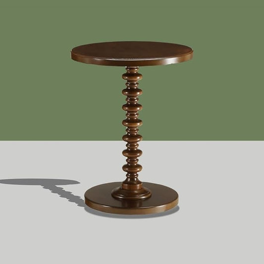 Elegant Brown Wooden Round Side Table with Pedestal Base