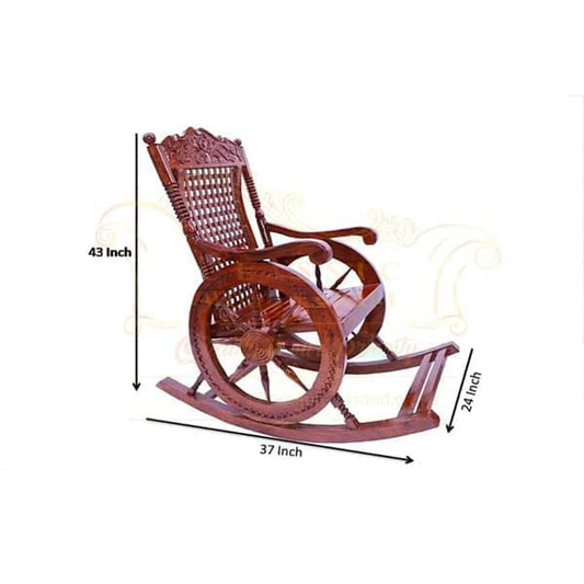 Antique Wheel-Design Wooden Rocking Chair for Relaxation