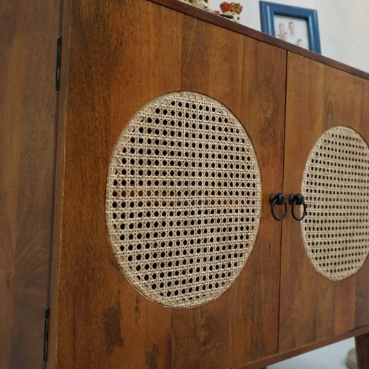 Josif 2-Door Mango Wood & Cane Cabinet