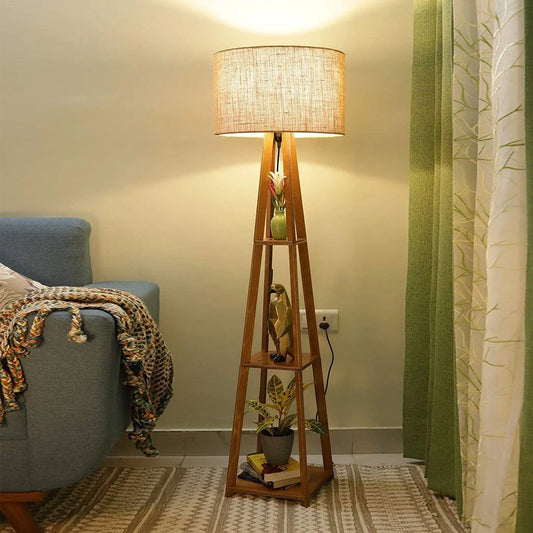 Modern Decorative Wooden Floor Lamp with Washable Jute Shade