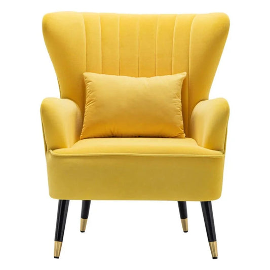 Azriela Velvet Wingback Accent Chair with Gold-Capped Legs