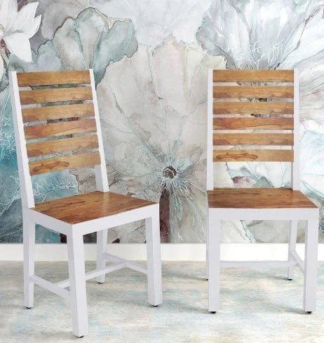 Modern Sheesham/Mango Wood Dining Chairs in Brown & White Finish – Set of 2