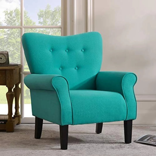 Modern Wingback Accent Chair with Wooden Legs and Button Tufting