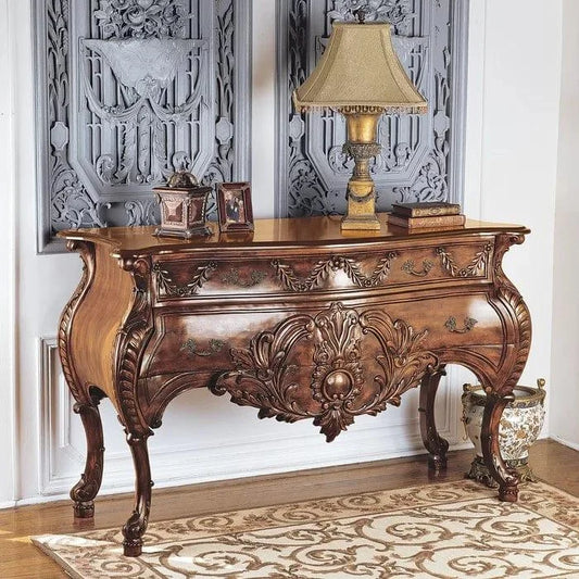 Hand-Carved Mahogany Console Table with Intricate Detailing