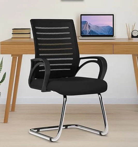 Mid Back Mesh Office Visitor Chair With Heavy Duty Metal Frame Study (Black) (1 pc)