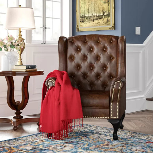 Chesterfield Wingback Armchair with Button Tufting and Cabriole Legs