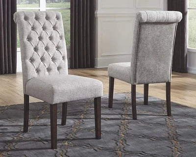 Classic Light Gray Upholstered Dining Chairs with Tufted Back – Set of 2