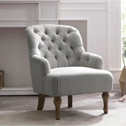 Aileen Wide Tufted Armchair with Button-Back Design and Oak Legs