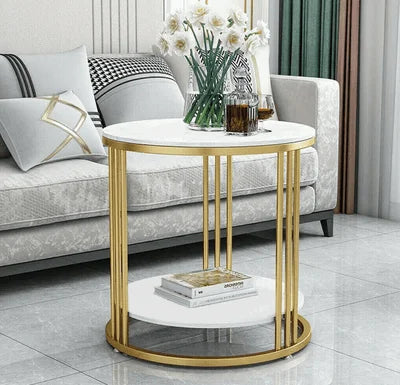 Accent Coffee Table with Golden Metal Base and White MDF Top