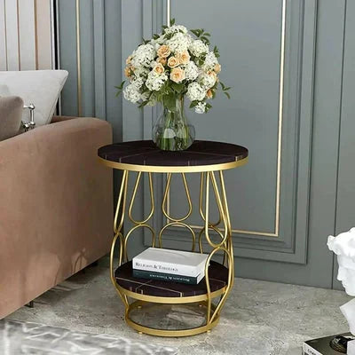 Tulip Marble Double Shelf Side Table with Gold Metal Base