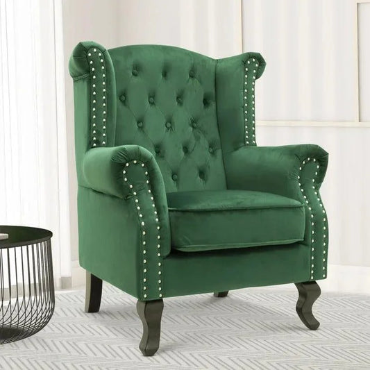 Hayden Wide Tufted Velvet Wingback Chair with Rolled Arms