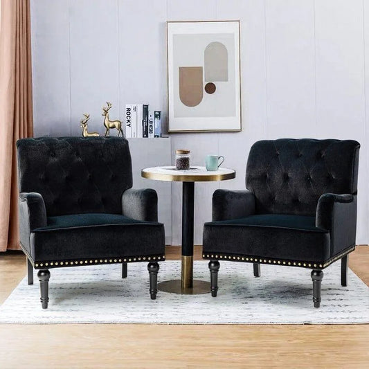Wide Tufted Velvet Armchair Set of 2 with Nailhead Trim