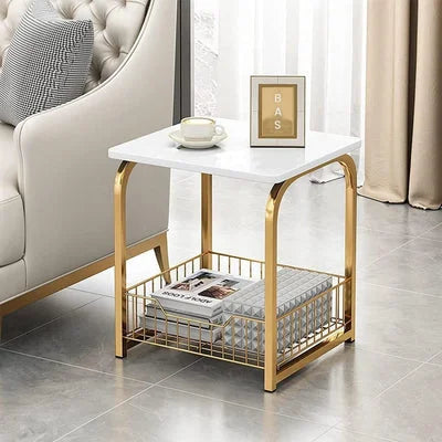Paige Square Sofa Side Basket Table with Italian Marble Top