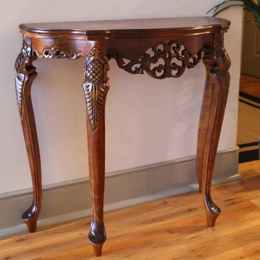 Shangri-La Solid Wood Console Table with Hand-Carved Detailing
