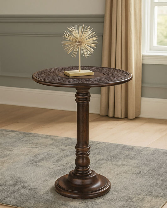 Coffee Table Wooden, Wooden End Table with Single Pillar, Small Table