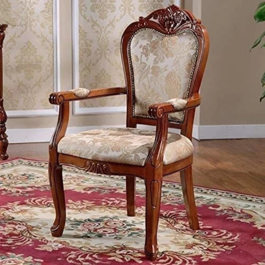 Handcrafted Sheesham Wood Armchair with Floral Upholstery